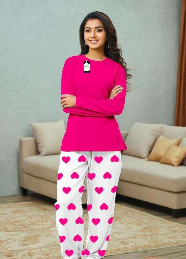 2 Pcs Women’s Stitched Plain Night Suit