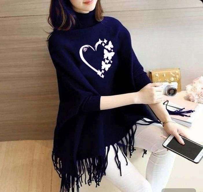 Women’s Fleece Printed Poncho Cape Shawl