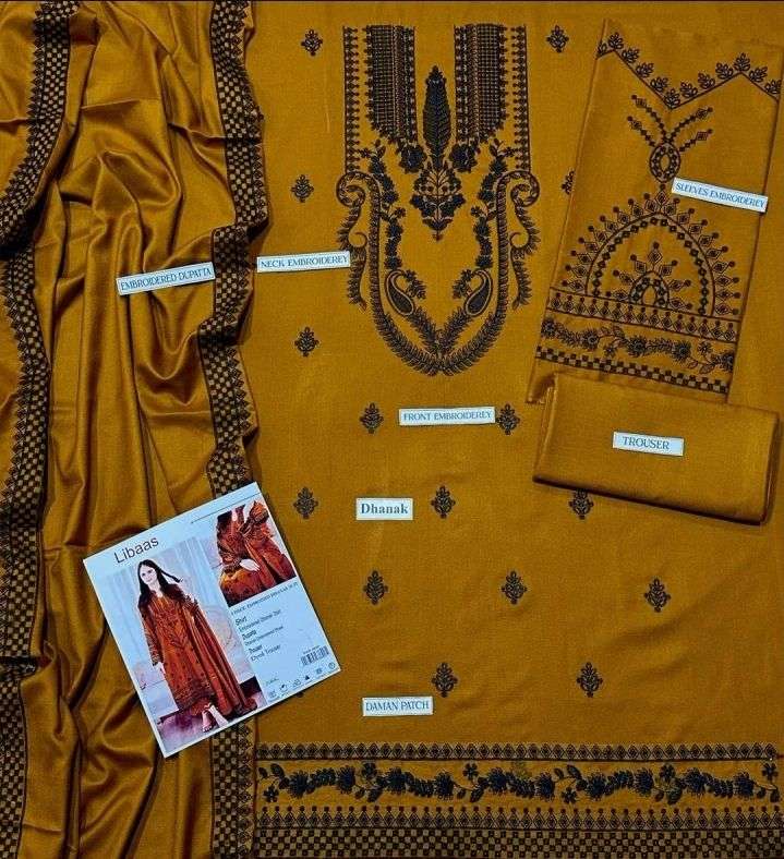 3 pcs woman’s unstitched embroidered suit