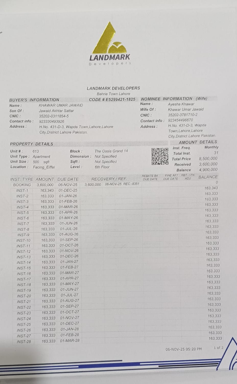 Semi Furnished – One Bed Apartment in OASIS Grand 14 ( Bahria Town )