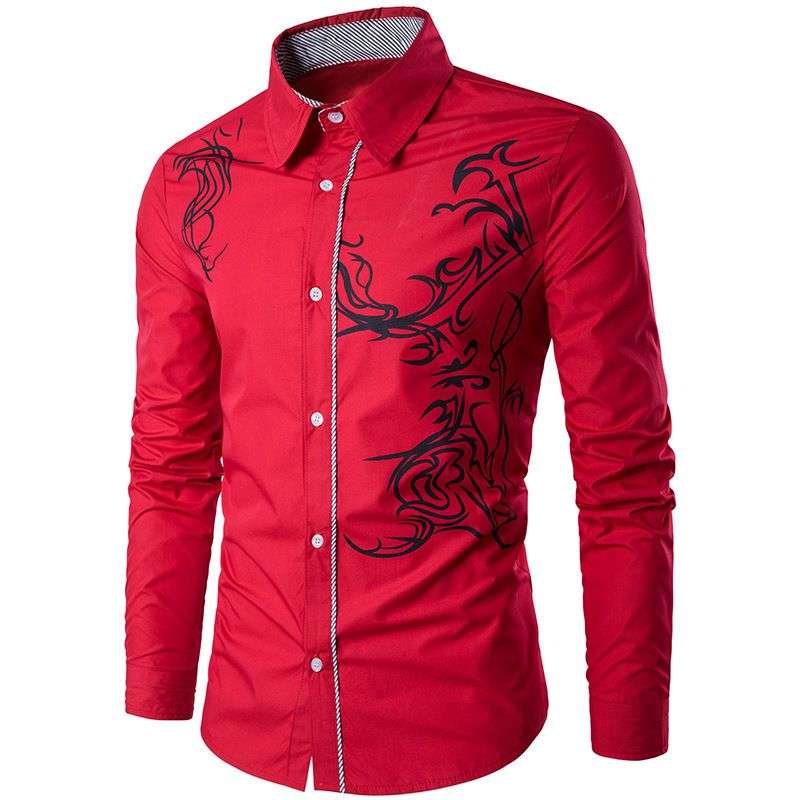 New Imported Men’s Casual Slim Fit Fashion 3D Printed Youth Long Sleeve Shirt