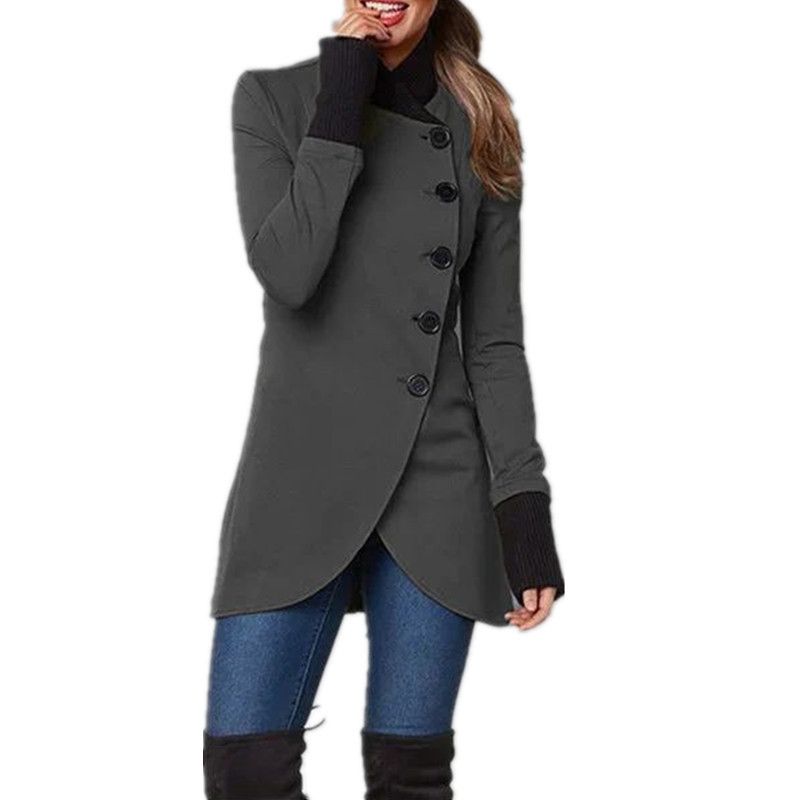 New Imported Women’s Pure Color Splicing Hem Slit Long-Sleeved Jacket