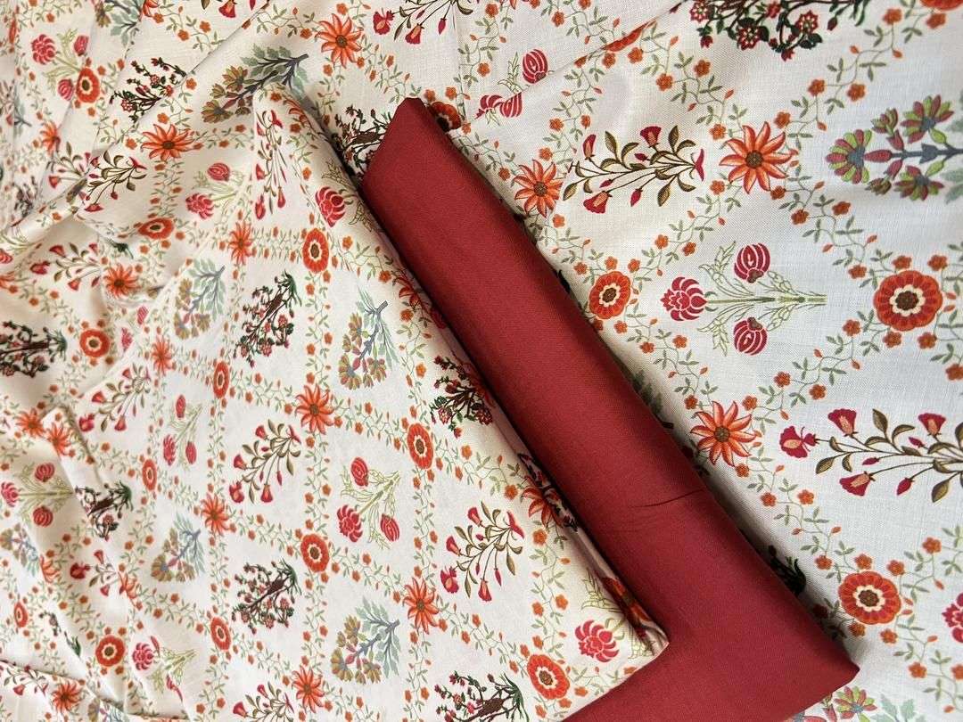 2 Pcs women’s Unstitched Linen Printed suit