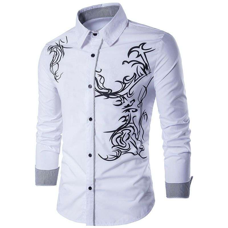 New Imported Men’s Casual Slim Fit Fashion 3D Printed Youth Long Sleeve Shirt