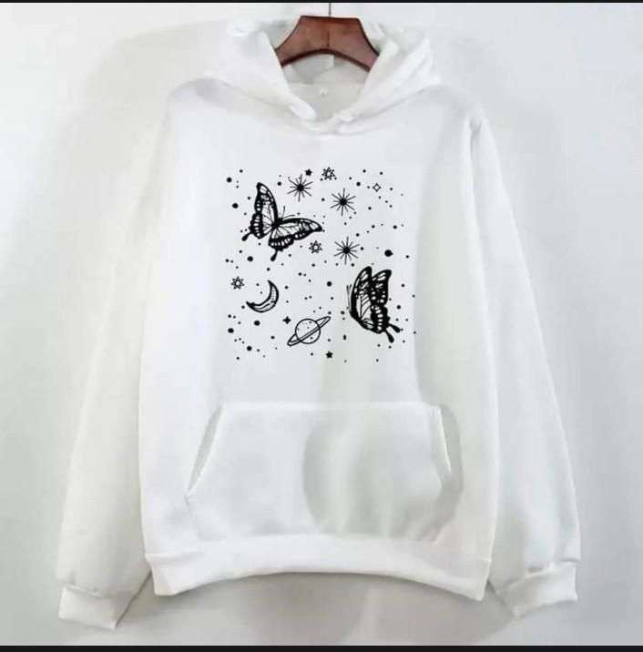 1 Pc Women’s Stitched Fleece Printed Pullover Hoodie