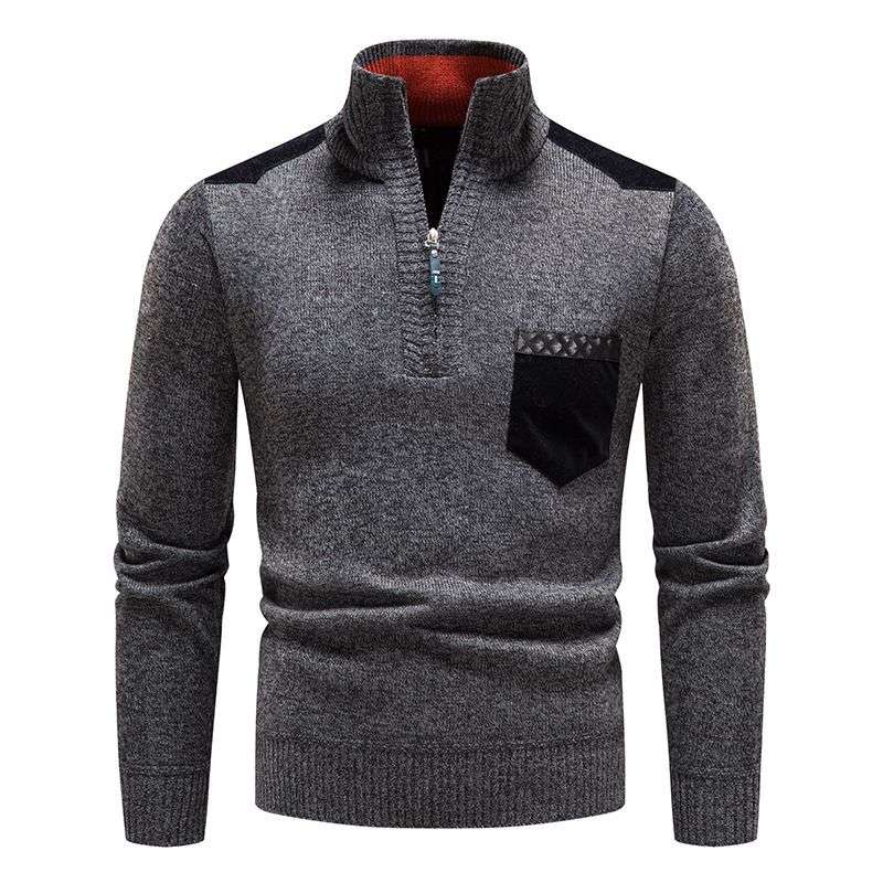 New Imported Semi-high Collar Fleece-lined knitted Sweater Pullover