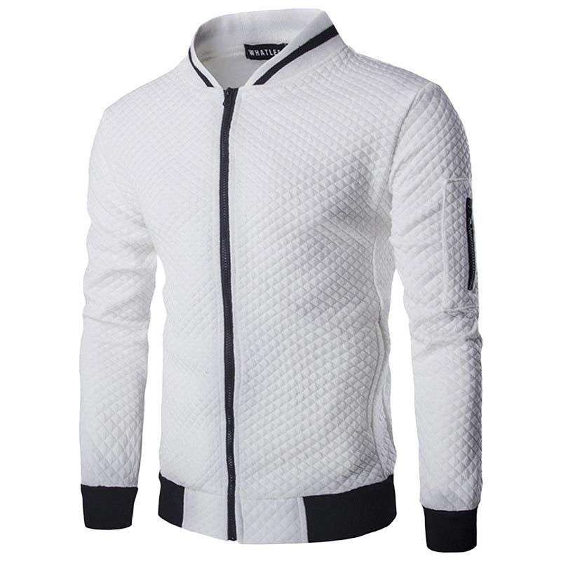 New Imported Men’s Diamond Plaid Zipper Stand Collar Sweater Coat