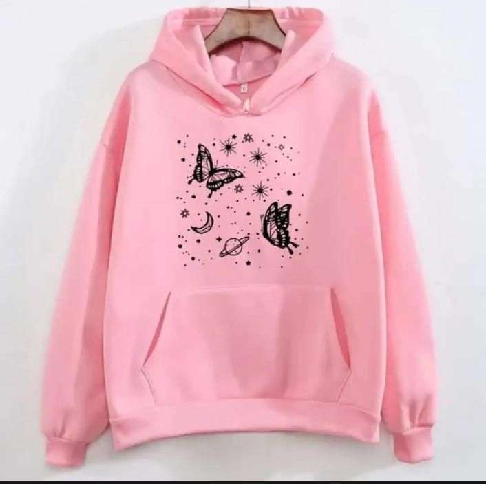 1 Pc Women’s Stitched Fleece Printed Pullover Hoodie