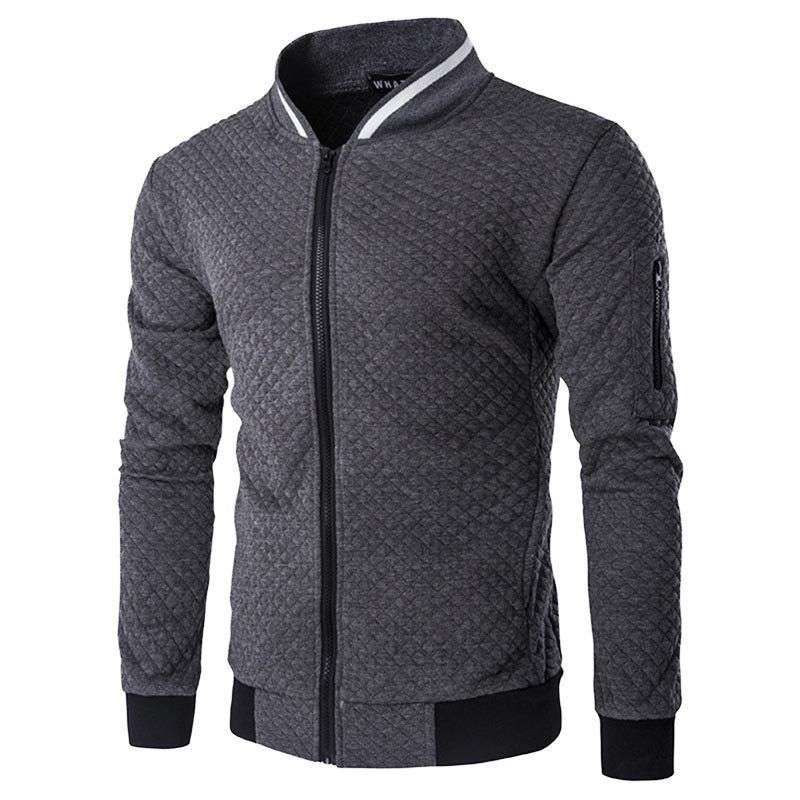 New Imported Men’s Diamond Plaid Zipper Stand Collar Sweater Coat