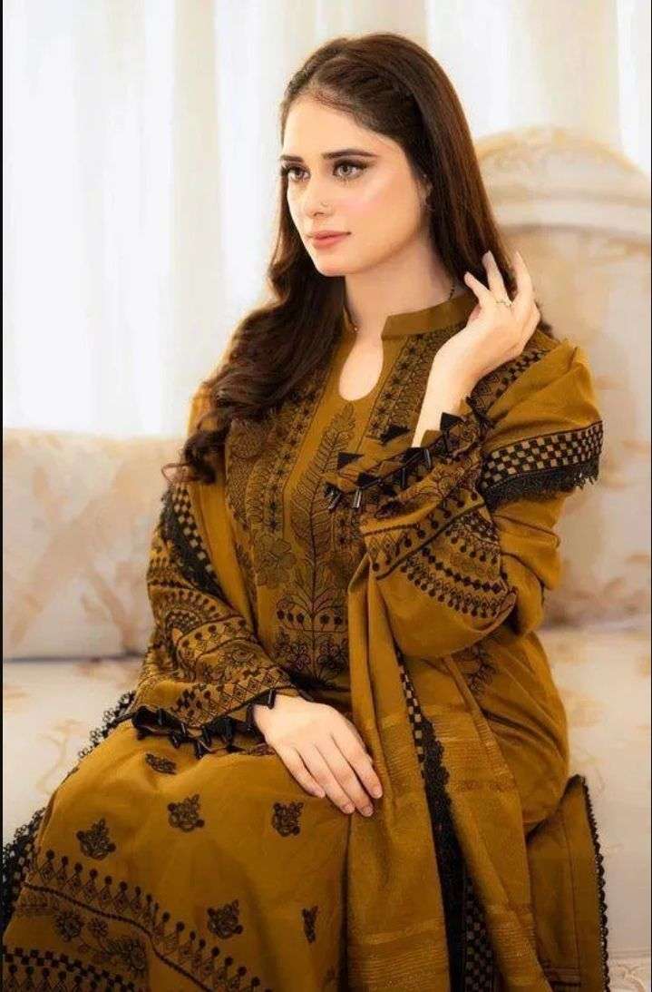 3 pcs woman’s unstitched embroidered suit