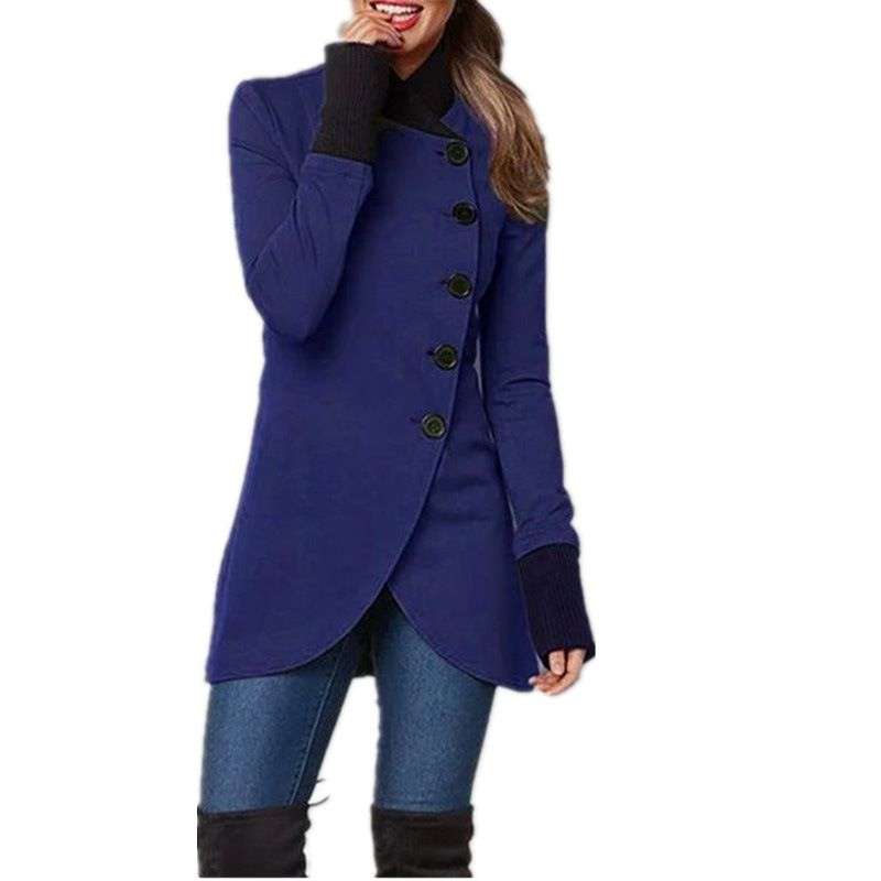 New Imported Women’s Pure Color Splicing Hem Slit Long-Sleeved Jacket
