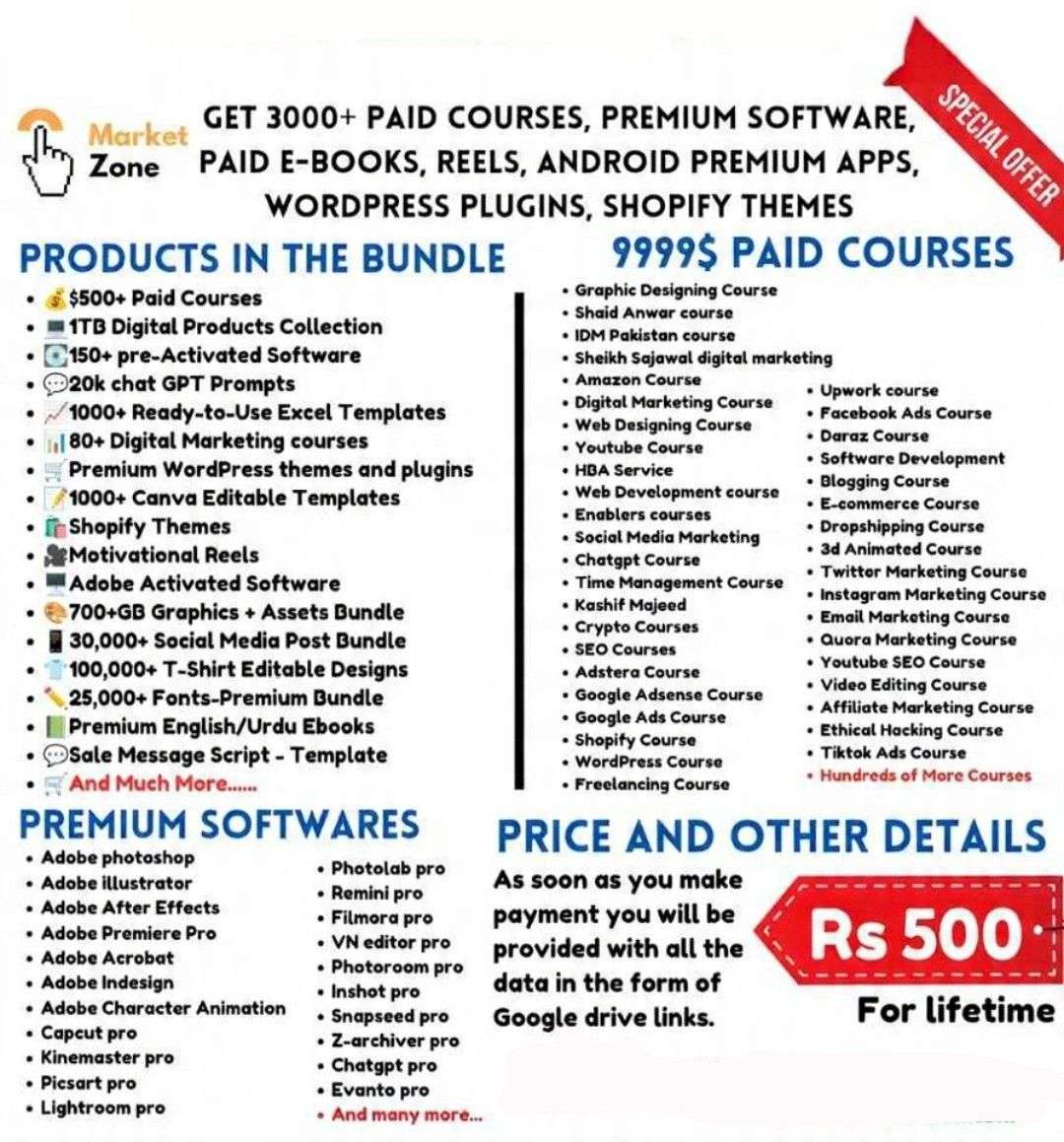 All In One Bundle ( Ebooks, Paid Courses, 4000+ Reels, Free Softwares)