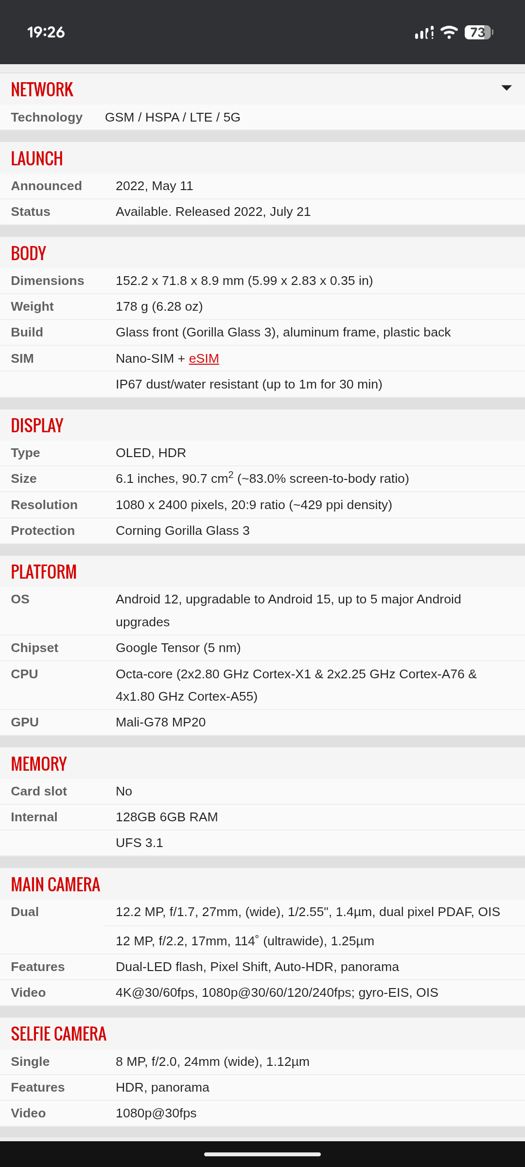 Google Pixel 6a (NON PTA)