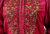 2 Pcs women’s Stitched Linen Sequins Embroidered Shirt And Trouser