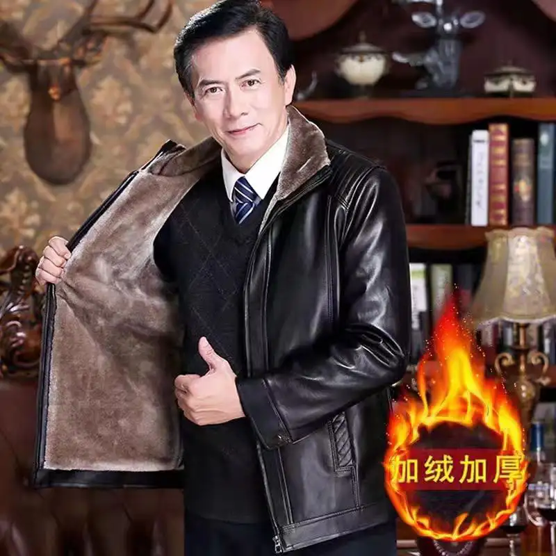 New medle age elderly all in one men’s leather jacket