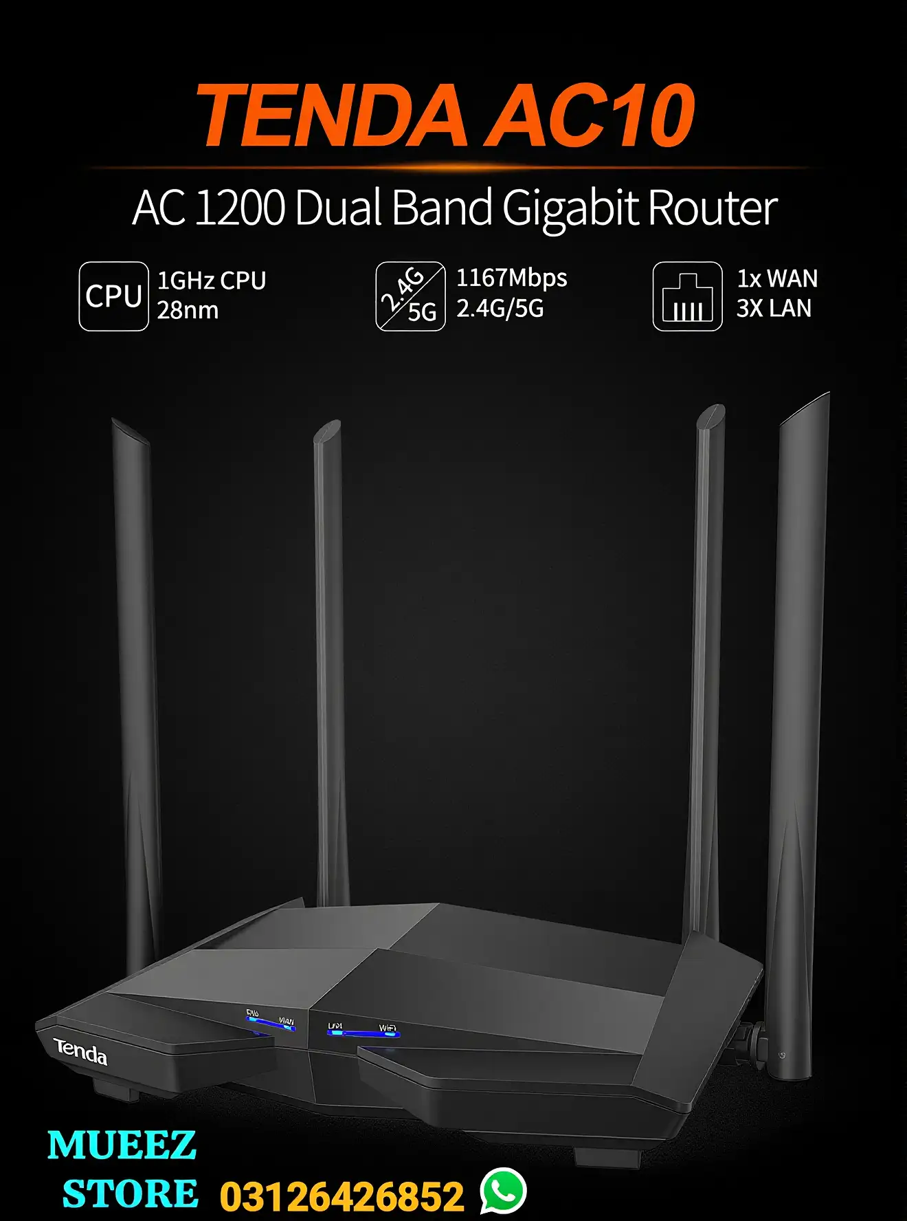 Tenda AC10 AC1200 WiFi Router Dual band 4Ghz 5Ghz