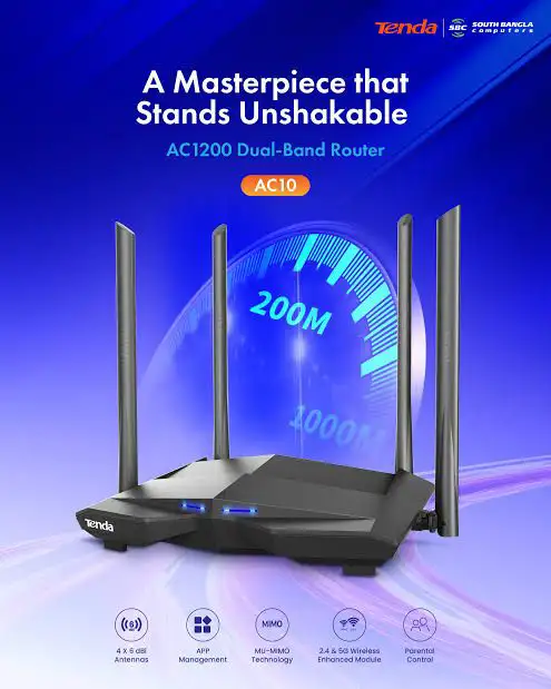 Tenda AC10 AC1200 WiFi Router Dual band 4Ghz 5Ghz