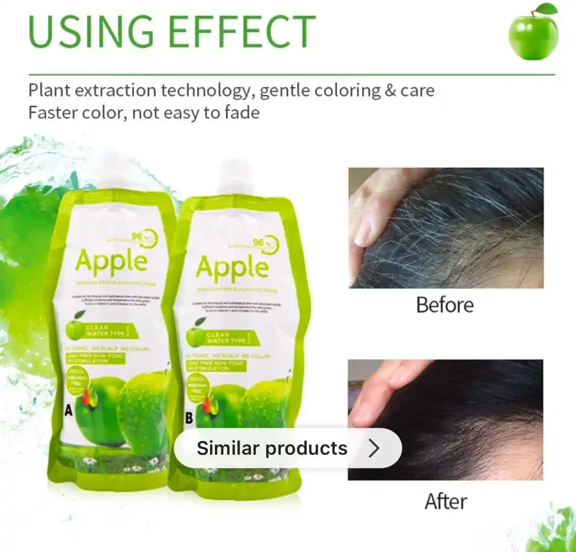 500*2 ML Apple Ammonia-Free Black Hair Cream, No-Toxic, No Stimulation, Natural BlackHair
