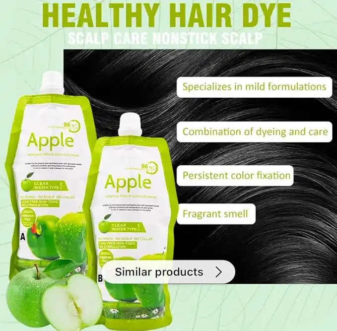 500*2 ML Apple Ammonia-Free Black Hair Cream, No-Toxic, No Stimulation, Natural BlackHair