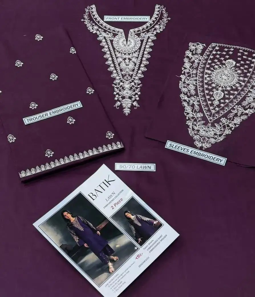 Purple Embroidered 2-piece women’ suit Lawn cotton