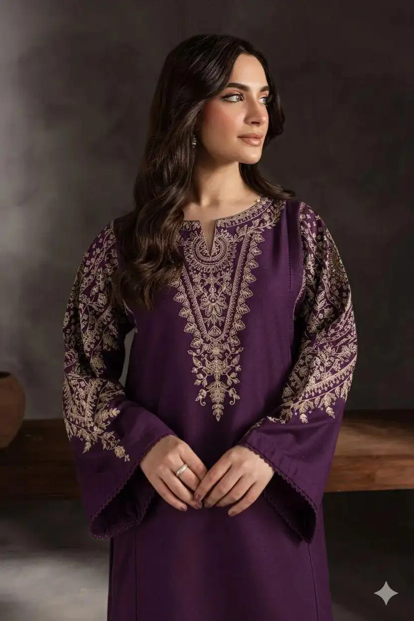 Purple Embroidered 2-piece women’ suit Lawn cotton