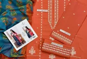 Peach embroidered 3pcs women Lawn suit