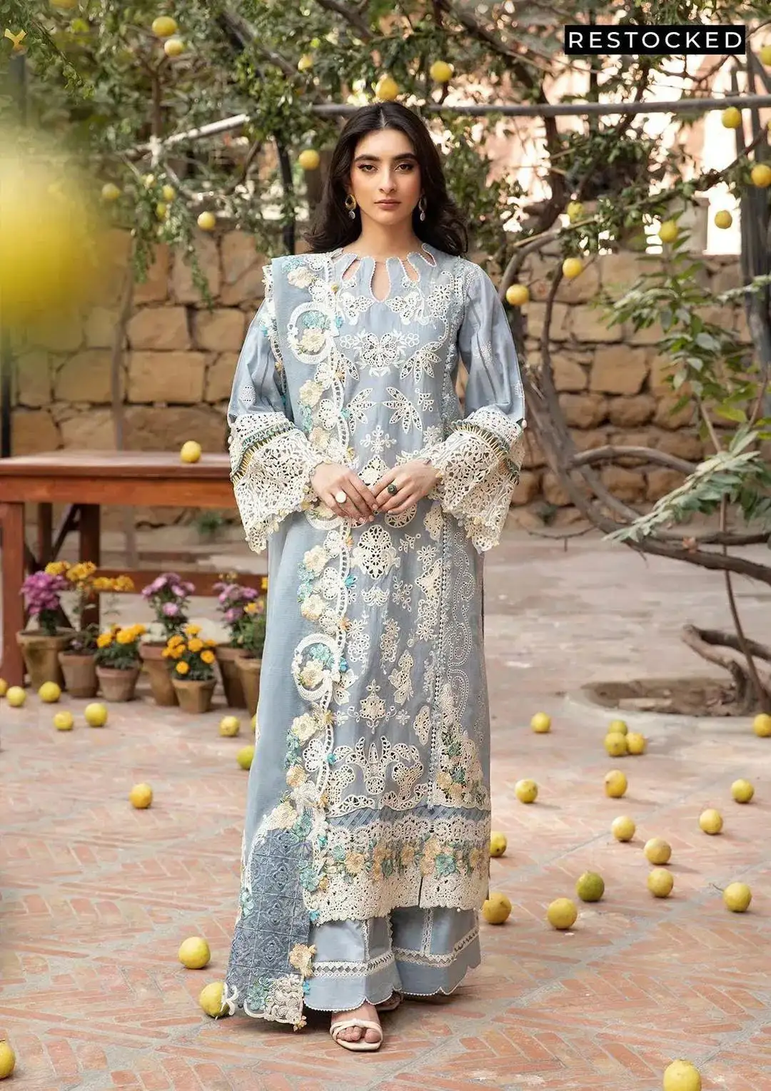3pcs Grey Chikankari Lawn suit for Eid party wear