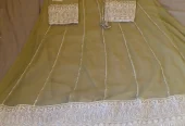 Embroidered Eid wear in olive green and pink colour