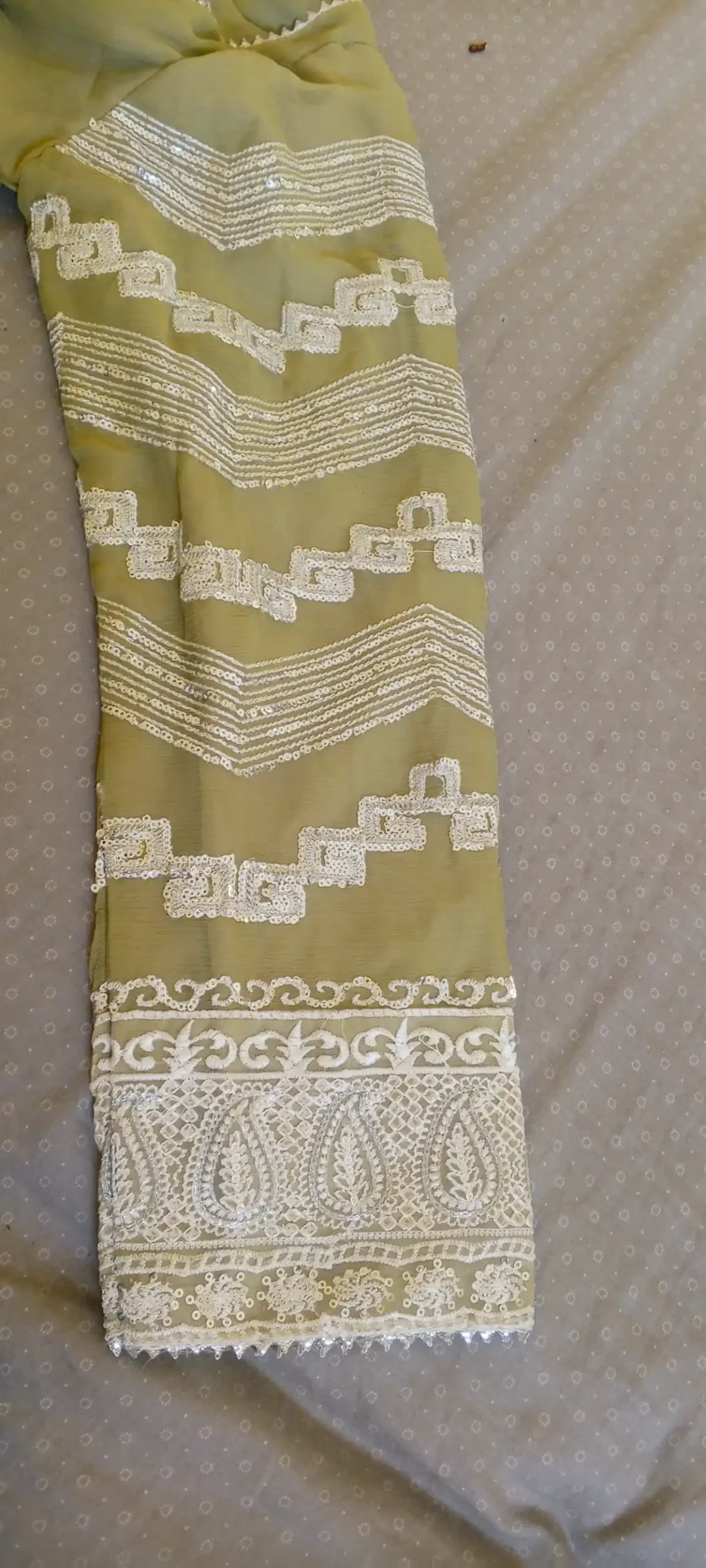 Embroidered Eid wear in olive green and pink colour