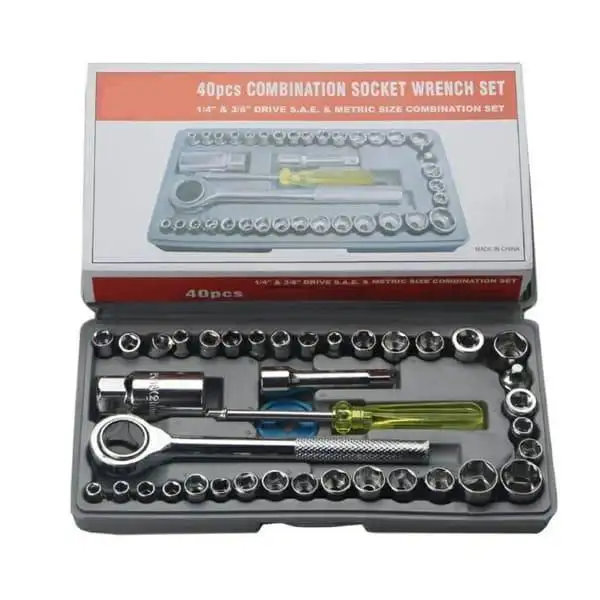 40pcs stainless steel socket wrench set 1/4″ 3/8″
