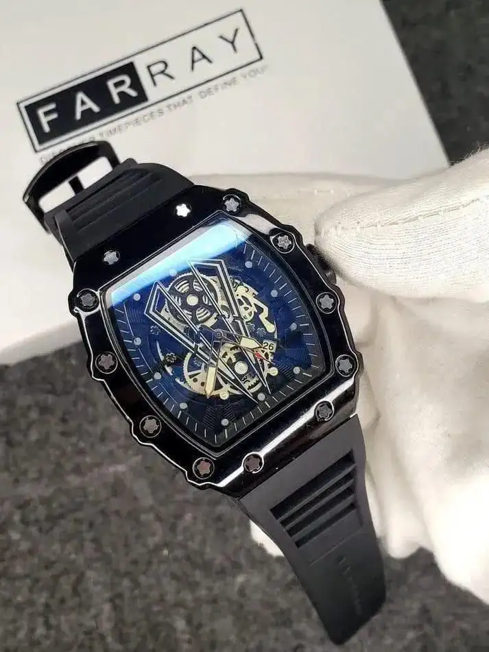 *: Men’s Black Square Skeleton Watch Imported Quality