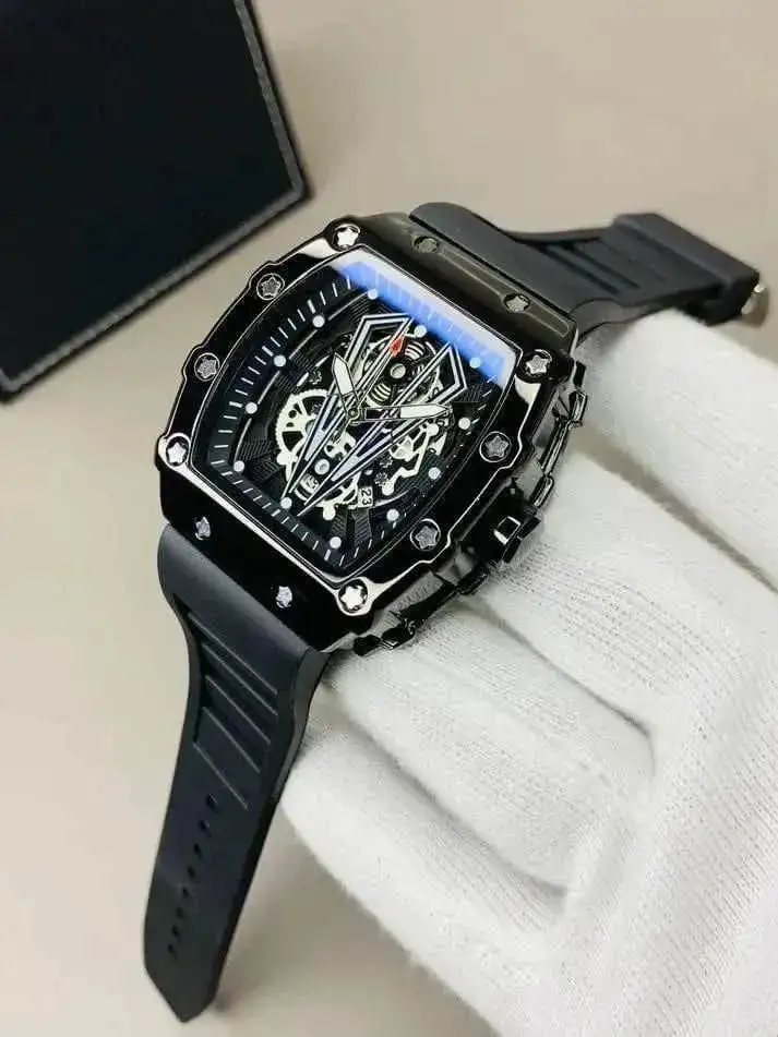*: Men’s Black Square Skeleton Watch Imported Quality