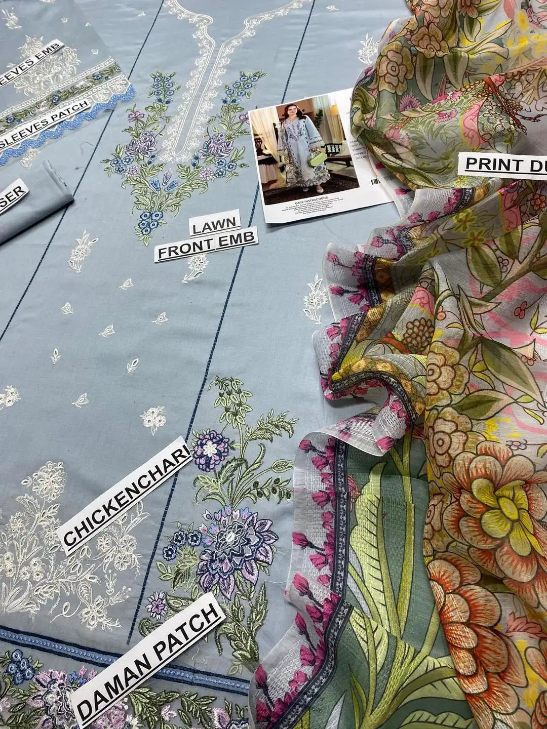 3 Pcs Chikankari Embroidered Lawn Suit Grey