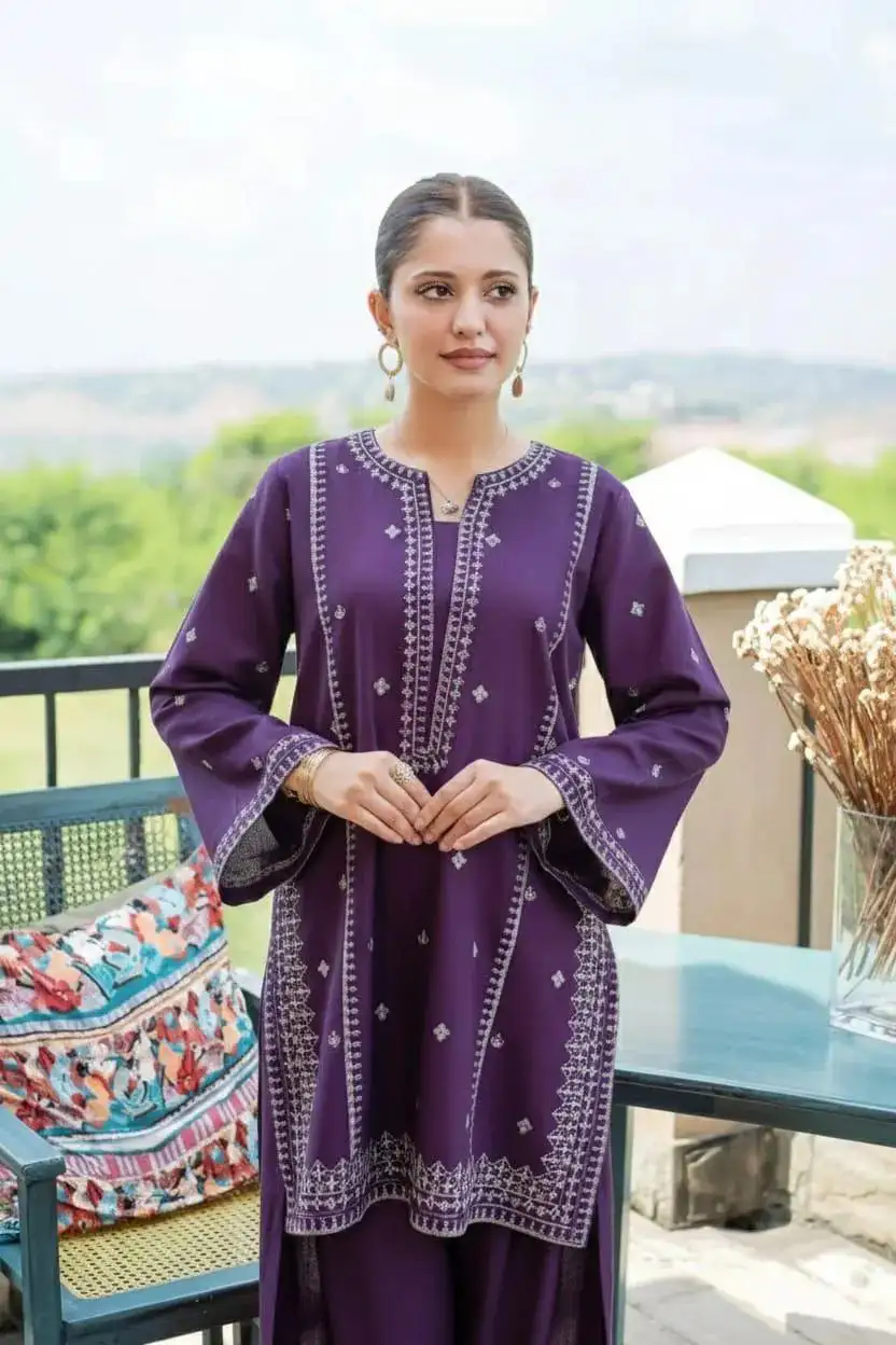 Purple embroidered Lawn suit for women Wedding party Wear