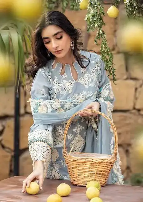 3pcs Grey Chikankari Lawn suit for Eid party wear