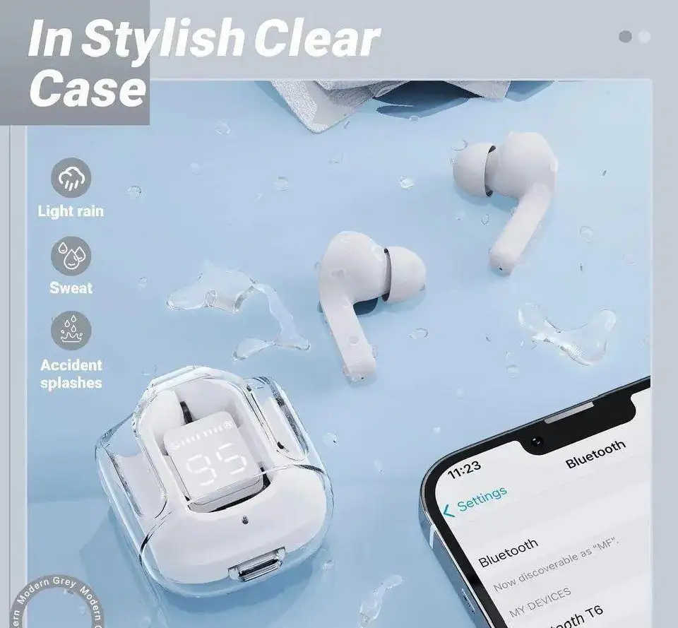 Stylish Clear Case Bluetooth Earbuds with ANC
