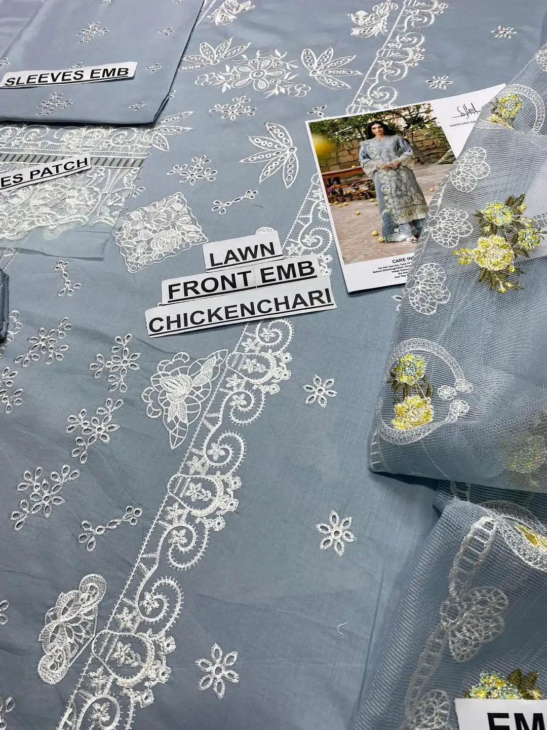 3pcs Grey Chikankari Lawn suit for Eid party wear