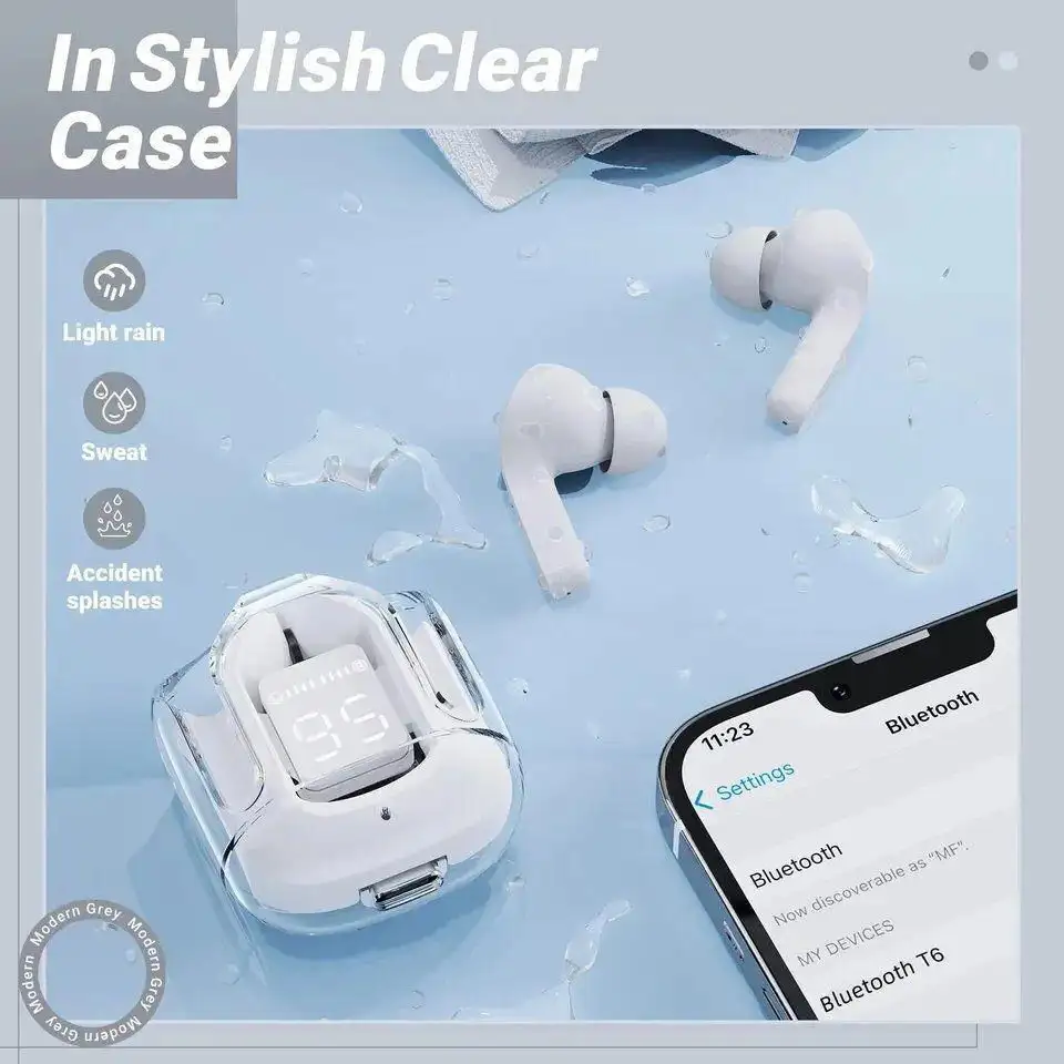 Stylish Clear Case Bluetooth Earbuds with ANC