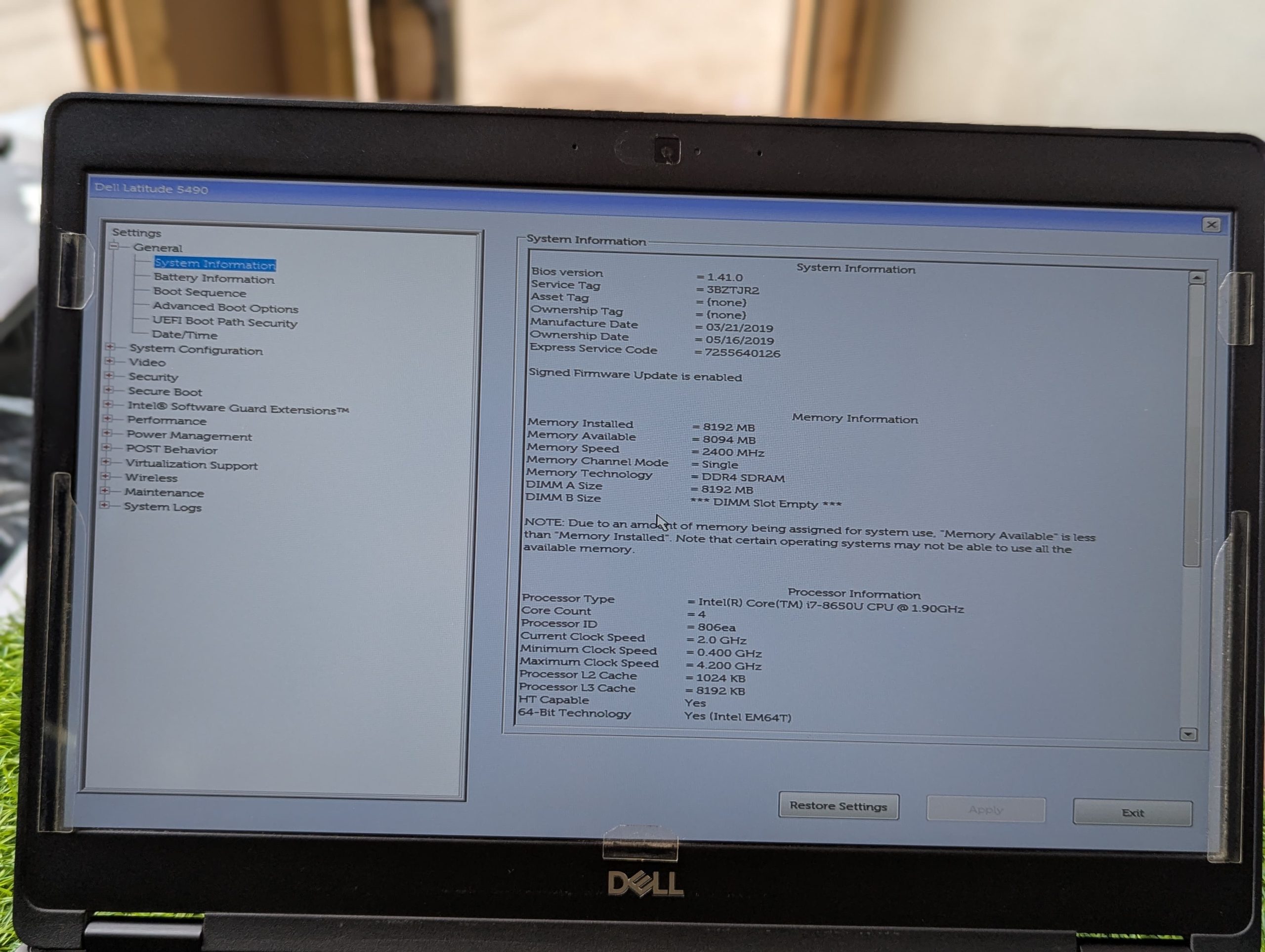 Dell Latitude 5490 Core i7 8th Gen | 8GB RAM | 256GB NVMe SSD | Backlit