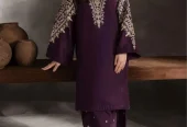 Purple Embroidered 2-piece women’ suit Lawn cotton