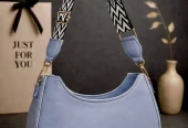 Girls Blue Leather Shoulder Bag plain 6.9 inch