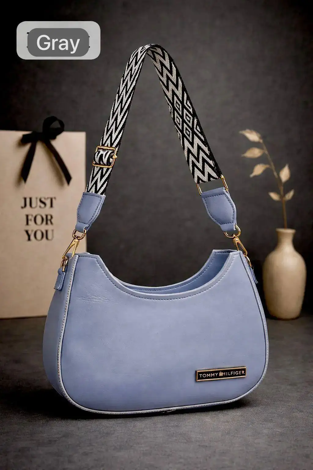 Girls Blue Leather Shoulder Bag plain 6.9 inch