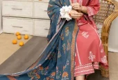 Peach embroidered 3pcs women Lawn suit