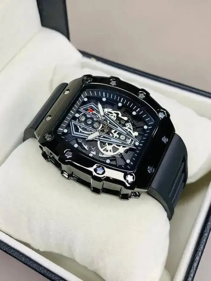 *: Men’s Black Square Skeleton Watch Imported Quality