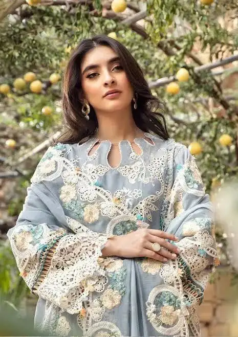 3pcs Grey Chikankari Lawn suit for Eid party wear
