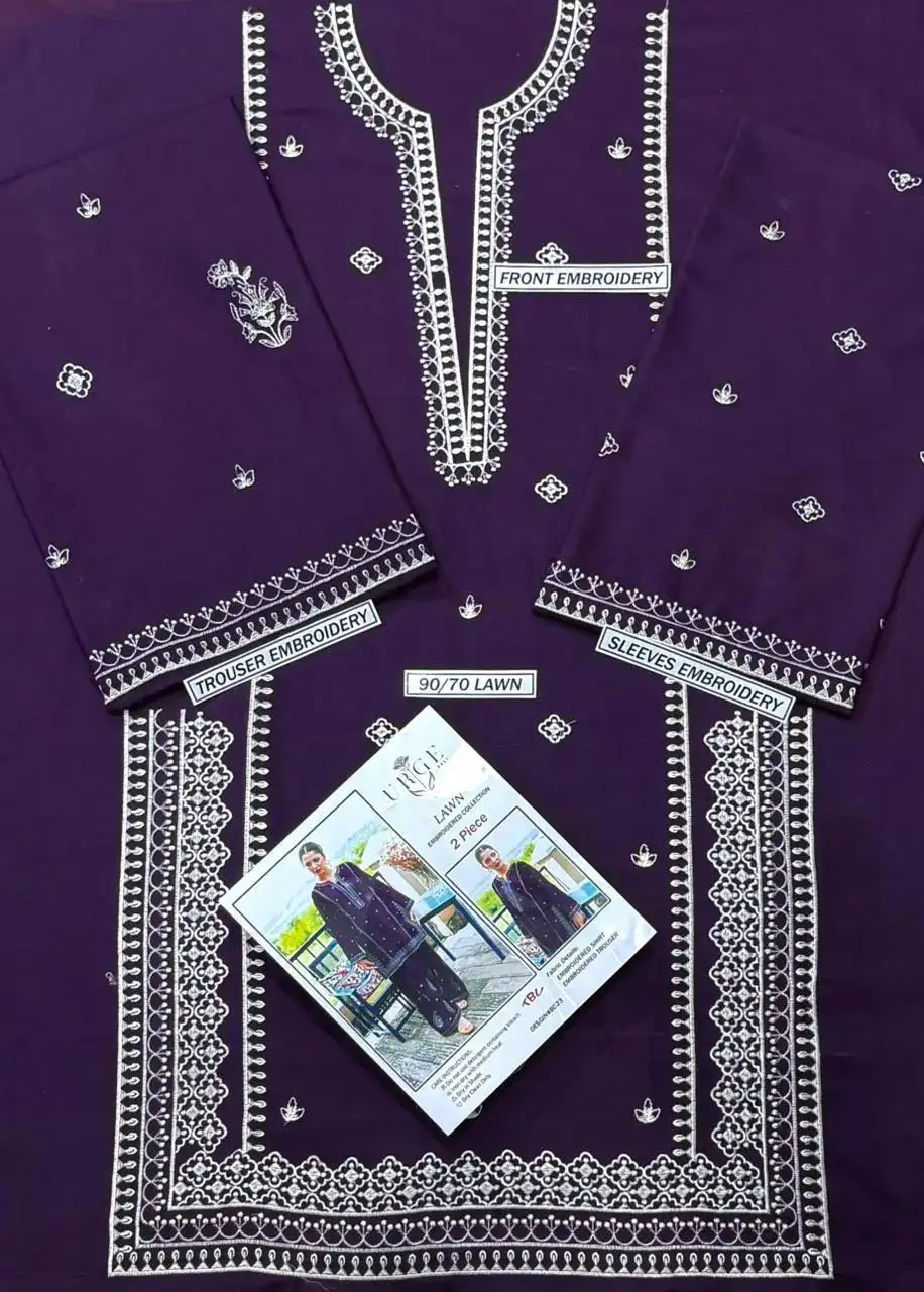 Purple embroidered Lawn suit for women Wedding party Wear