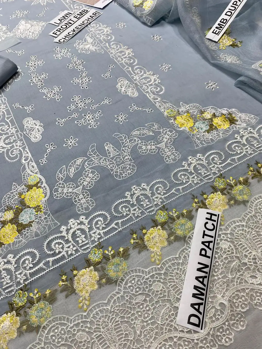 3pcs Grey Chikankari Lawn suit for Eid party wear