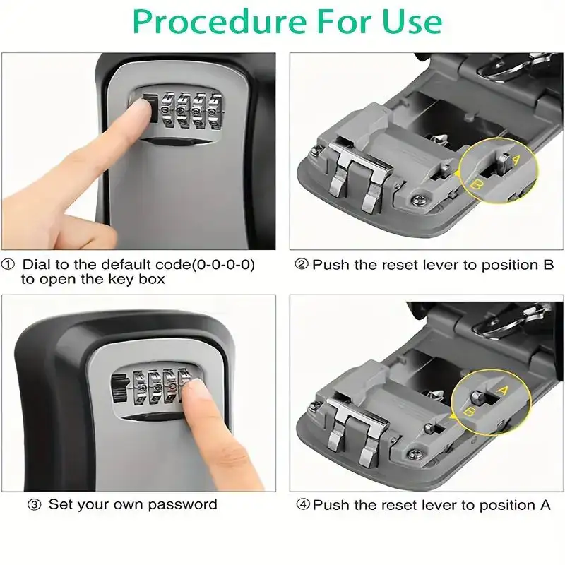 Heavy-Duty Alloy Combination Lock Box with 4-Digit Resettable Code, Weatherproof Key Safe
