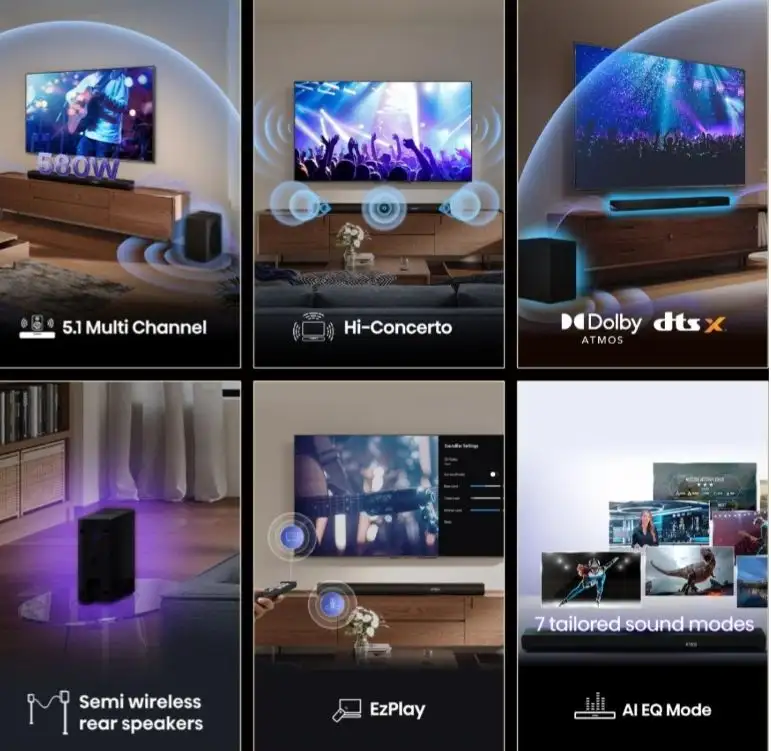 HISENSE AX5100Q 5.1 Wireless Sound Bar|| Dolby Atmos|| DtsX ||580 Watt