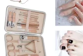 Beige Travel Manicure kit with 12 tools.